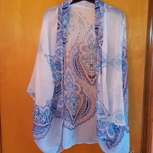 Apt. 9 Covertible kimono & scarf blue coral white
